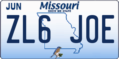 MO license plate ZL6J0E