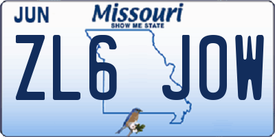 MO license plate ZL6J0W