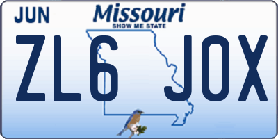 MO license plate ZL6J0X