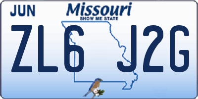 MO license plate ZL6J2G