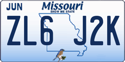 MO license plate ZL6J2K