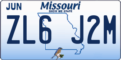 MO license plate ZL6J2M