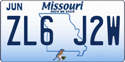 MO license plate ZL6J2W