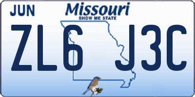 MO license plate ZL6J3C