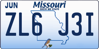 MO license plate ZL6J3I