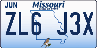 MO license plate ZL6J3X