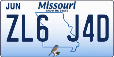 MO license plate ZL6J4D