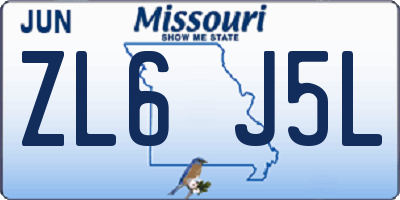 MO license plate ZL6J5L