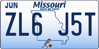 MO license plate ZL6J5T
