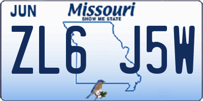 MO license plate ZL6J5W
