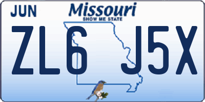 MO license plate ZL6J5X