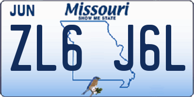MO license plate ZL6J6L