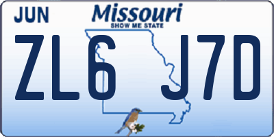 MO license plate ZL6J7D