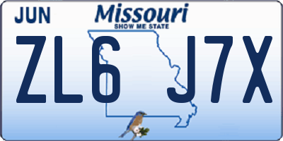 MO license plate ZL6J7X