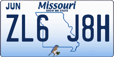 MO license plate ZL6J8H