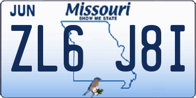 MO license plate ZL6J8I