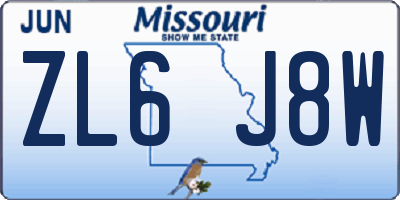 MO license plate ZL6J8W