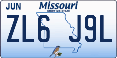 MO license plate ZL6J9L