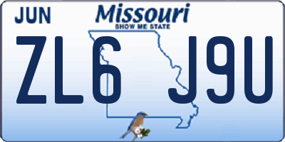MO license plate ZL6J9U
