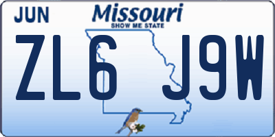 MO license plate ZL6J9W