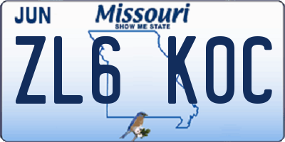 MO license plate ZL6K0C