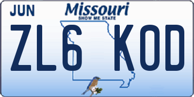 MO license plate ZL6K0D