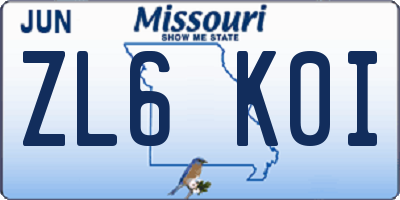 MO license plate ZL6K0I
