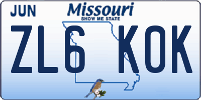 MO license plate ZL6K0K
