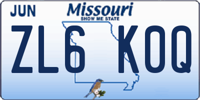 MO license plate ZL6K0Q
