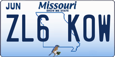 MO license plate ZL6K0W