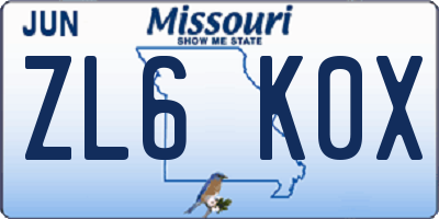MO license plate ZL6K0X