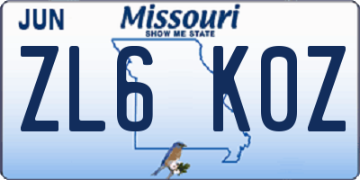 MO license plate ZL6K0Z