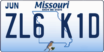 MO license plate ZL6K1D