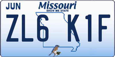 MO license plate ZL6K1F