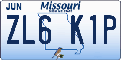 MO license plate ZL6K1P
