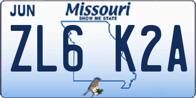 MO license plate ZL6K2A