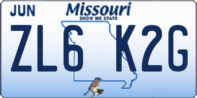 MO license plate ZL6K2G