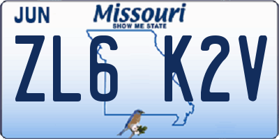MO license plate ZL6K2V