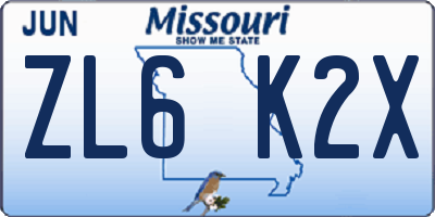 MO license plate ZL6K2X