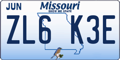 MO license plate ZL6K3E