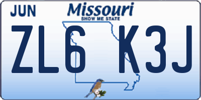 MO license plate ZL6K3J