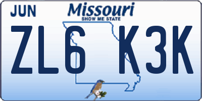 MO license plate ZL6K3K