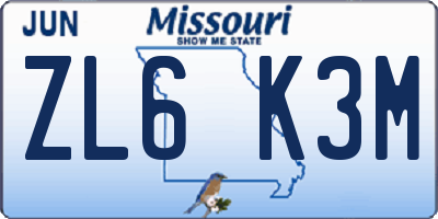 MO license plate ZL6K3M