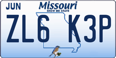 MO license plate ZL6K3P