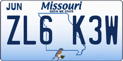 MO license plate ZL6K3W