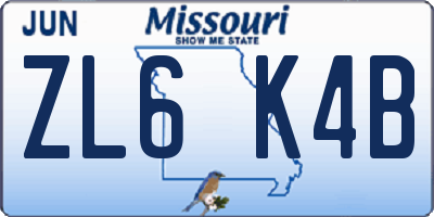MO license plate ZL6K4B
