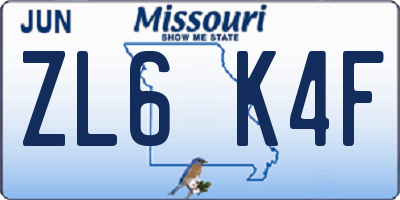MO license plate ZL6K4F