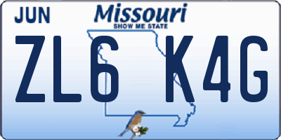 MO license plate ZL6K4G