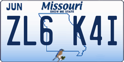 MO license plate ZL6K4I