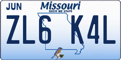 MO license plate ZL6K4L